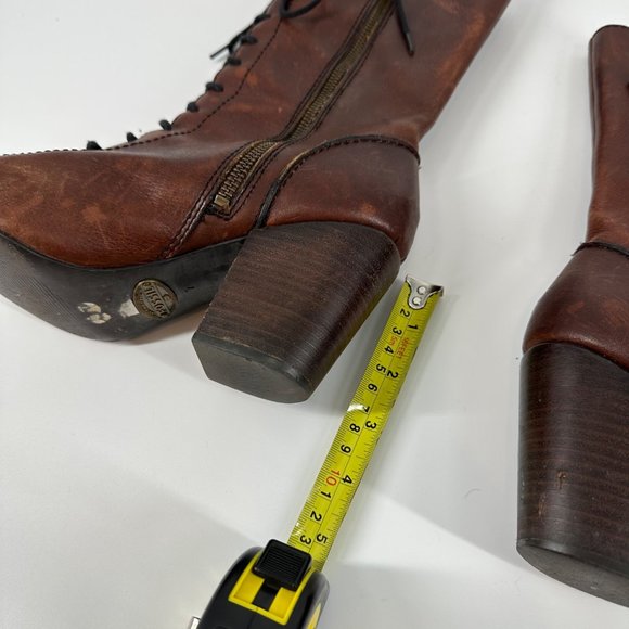 Women’s FOSSIL Leather Boots Size 7 Steampunk Lace Up Heels - Picture 6 of 15